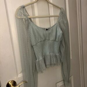 Peplum polka dot mint green sheer blouse